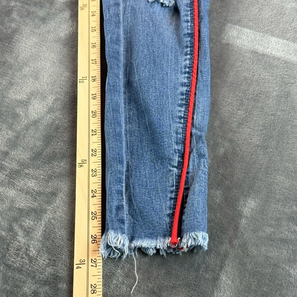 Seven‎ 7 Women's Jeans Size 4 Mid Rise Ankle Skinny Red Trim Raw Hem Distressed